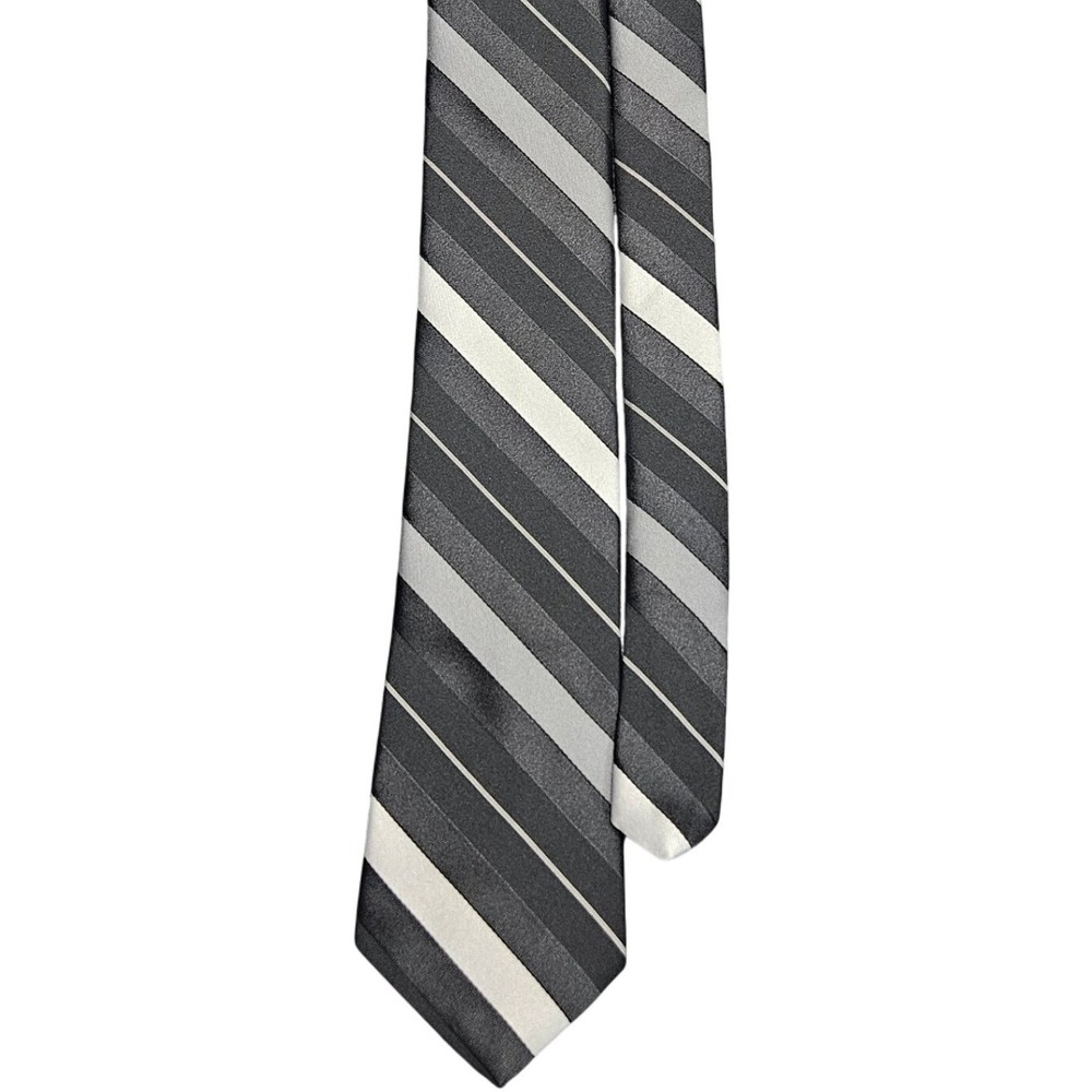Vintage Johnny Carson Necktie Black Grey Striped Silk Blend Timeless Formal Tie